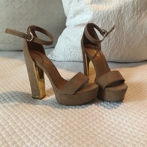 Suede platforms with gold heels